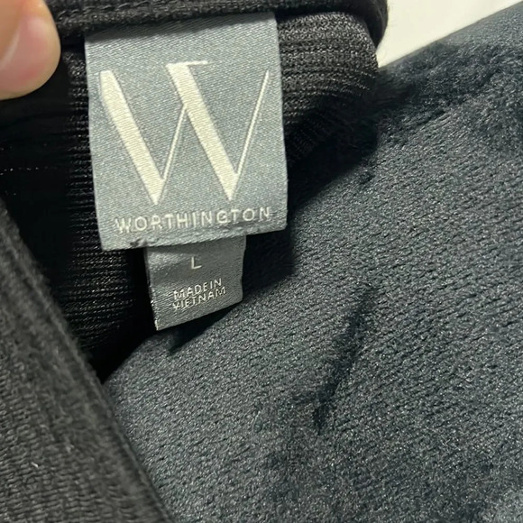 Worthington women’s boat neck puff 3/4 length sleeves black ribbed blouse size L - Picture 7 of 8